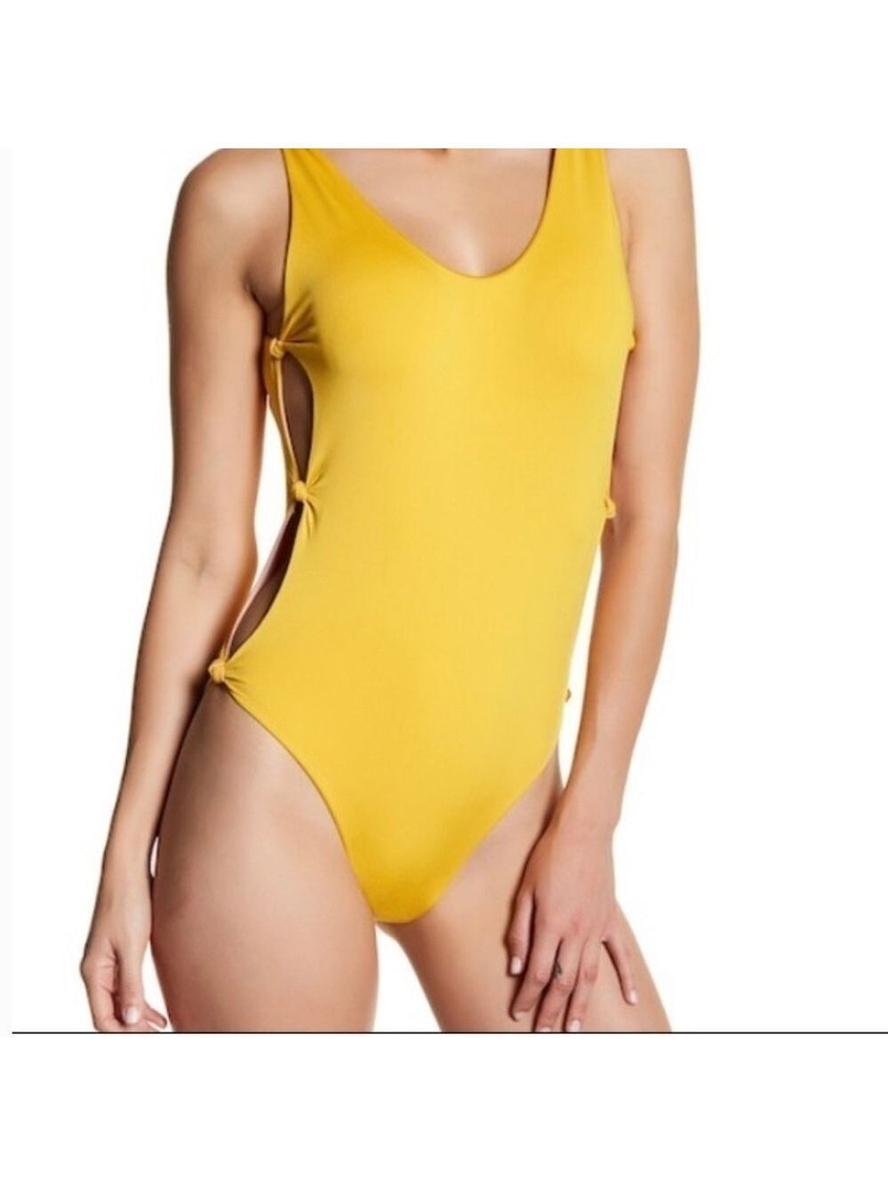 NWT Red Carter Open Knotted Sides REVERSIBLE One Piece Swimsuit Yellow/pink SZ L
